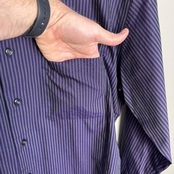EGARA Men's Long Sleeve Striped Cotton‎ Dress Shirt Button Up Purple 16 - 34/35 - Picture 4 of 14